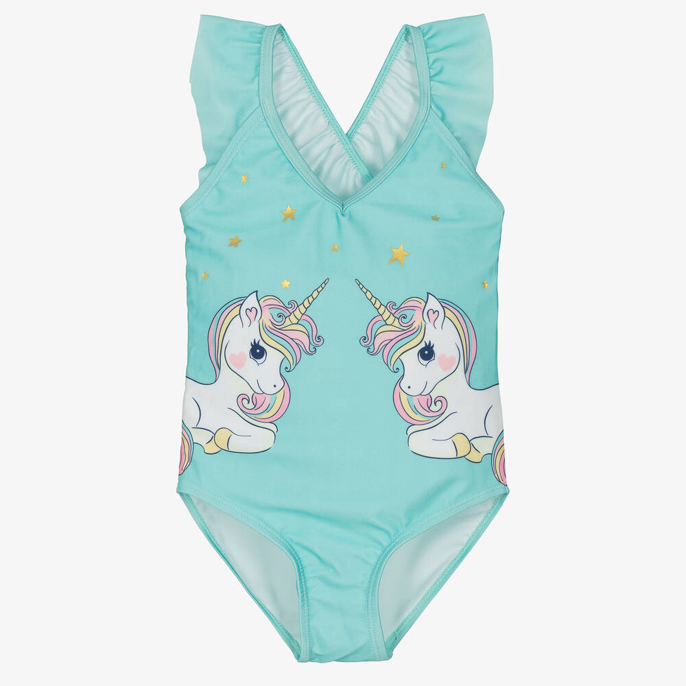 Soli Swim-Girls Blue Unicorn Swimsuit (UPF50+) | Childrensalon Outlet