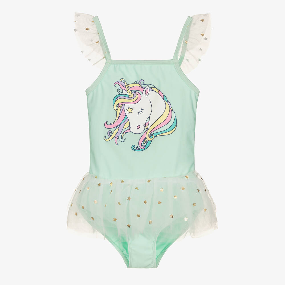 Soli Swim - Girls Green Unicorn Swimsuit (UPF50+) | Childrensalon