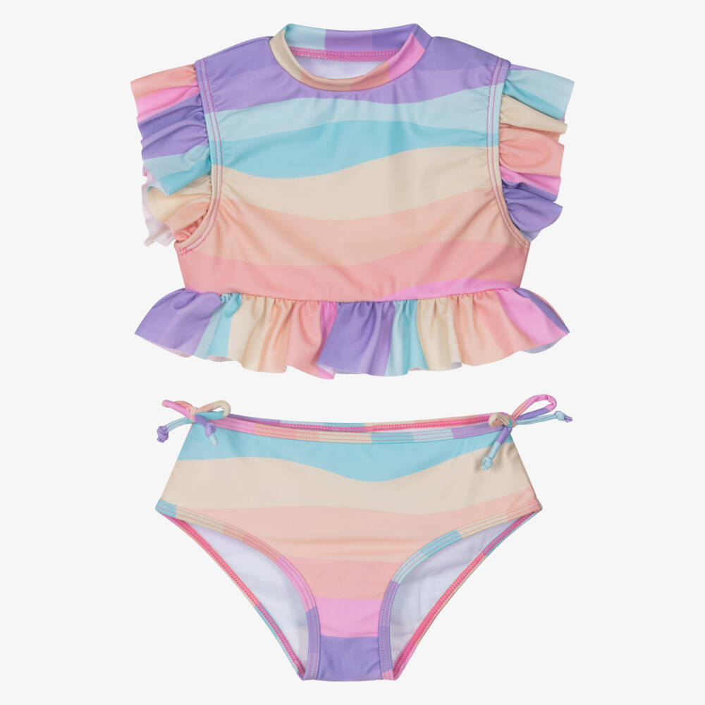 Soli Swim-Girls Pastel Striped Ruffle Tankini (UPF50+) | Childrensalon Outlet
