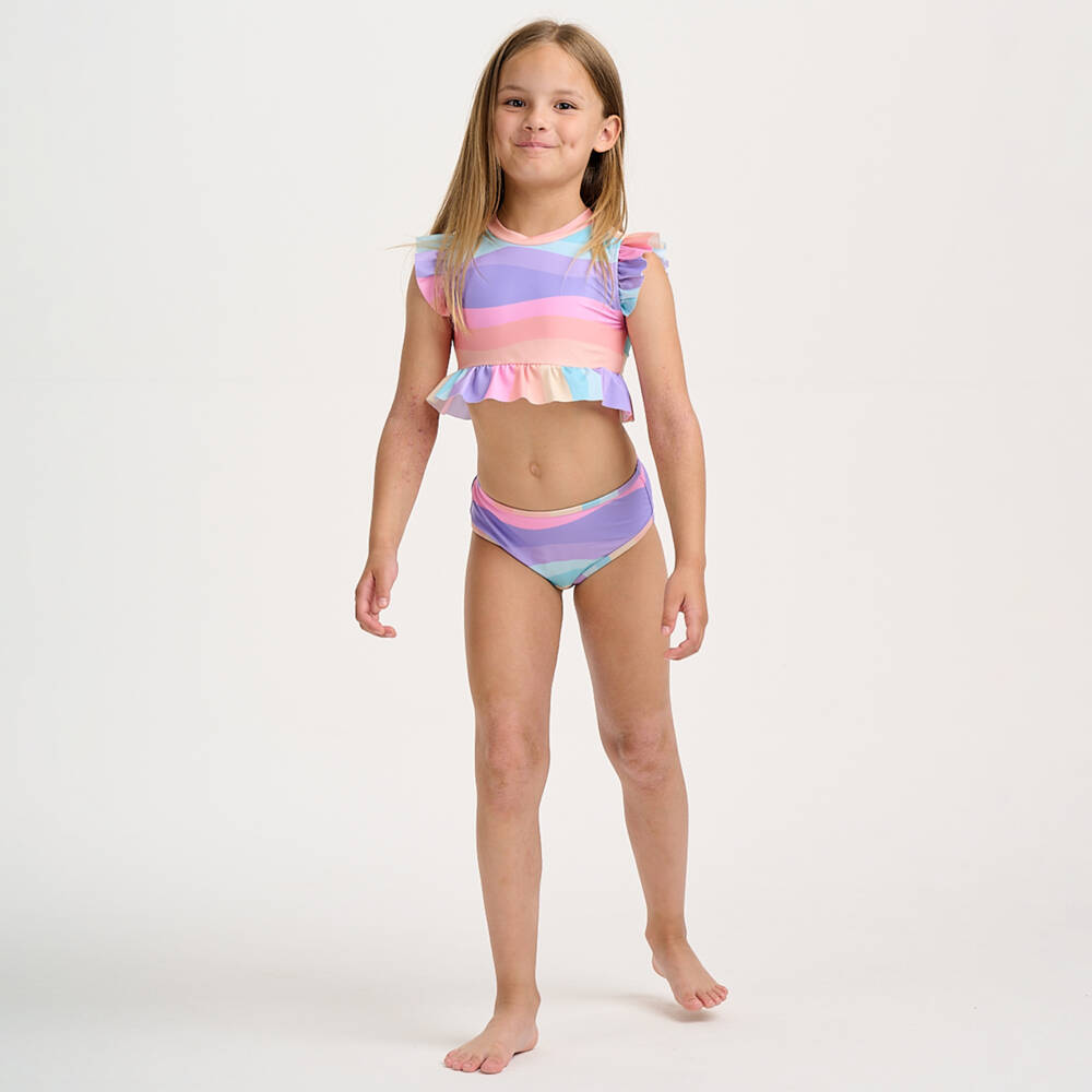 Soli Swim-تانكيني بكشكش مقلم بألوان باستيل للبنات (UPF50+) | Childrensalon Outlet