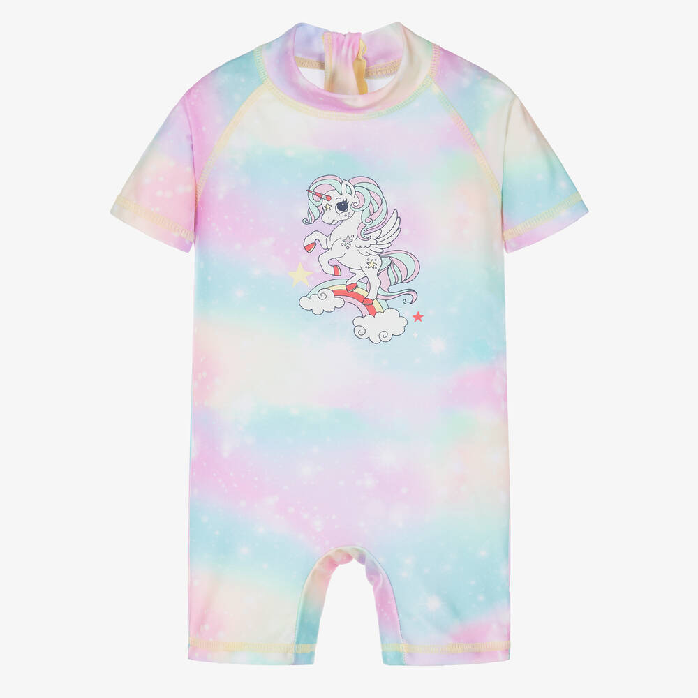 Soli Swim-Girls Pink & Blue Unicorn Sun Suit (UPF50+) | Childrensalon Outlet