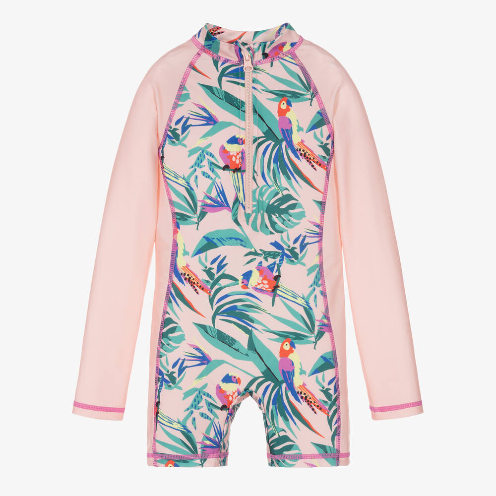 Soli Swim - Girls Pink Parrot Sun Suit (UPF50+) | Childrensalon