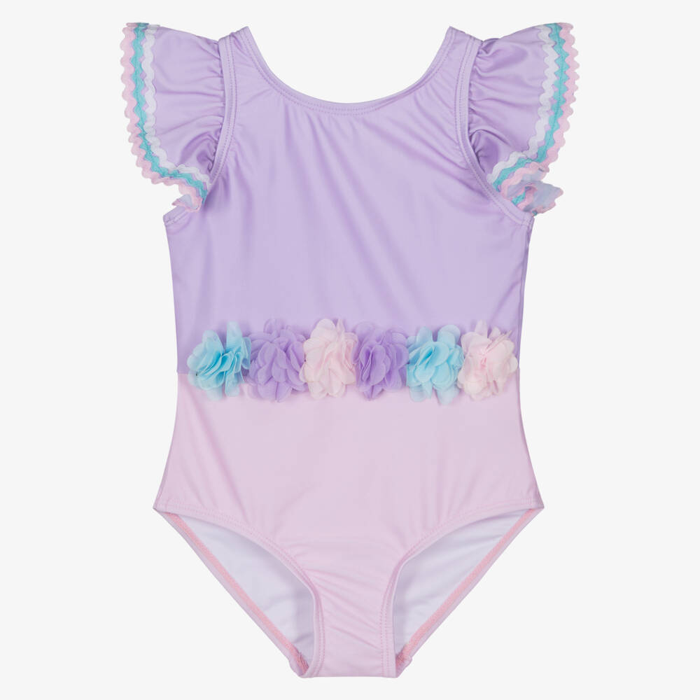 Soli Swim-Girls Pink & Purple Flowers Swimsuit (UPF50+) | Childrensalon Outlet