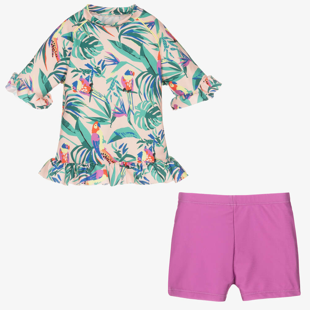 Soli Swim-Girls Pink Tropical Swim Set (UPF50+) | Childrensalon Outlet