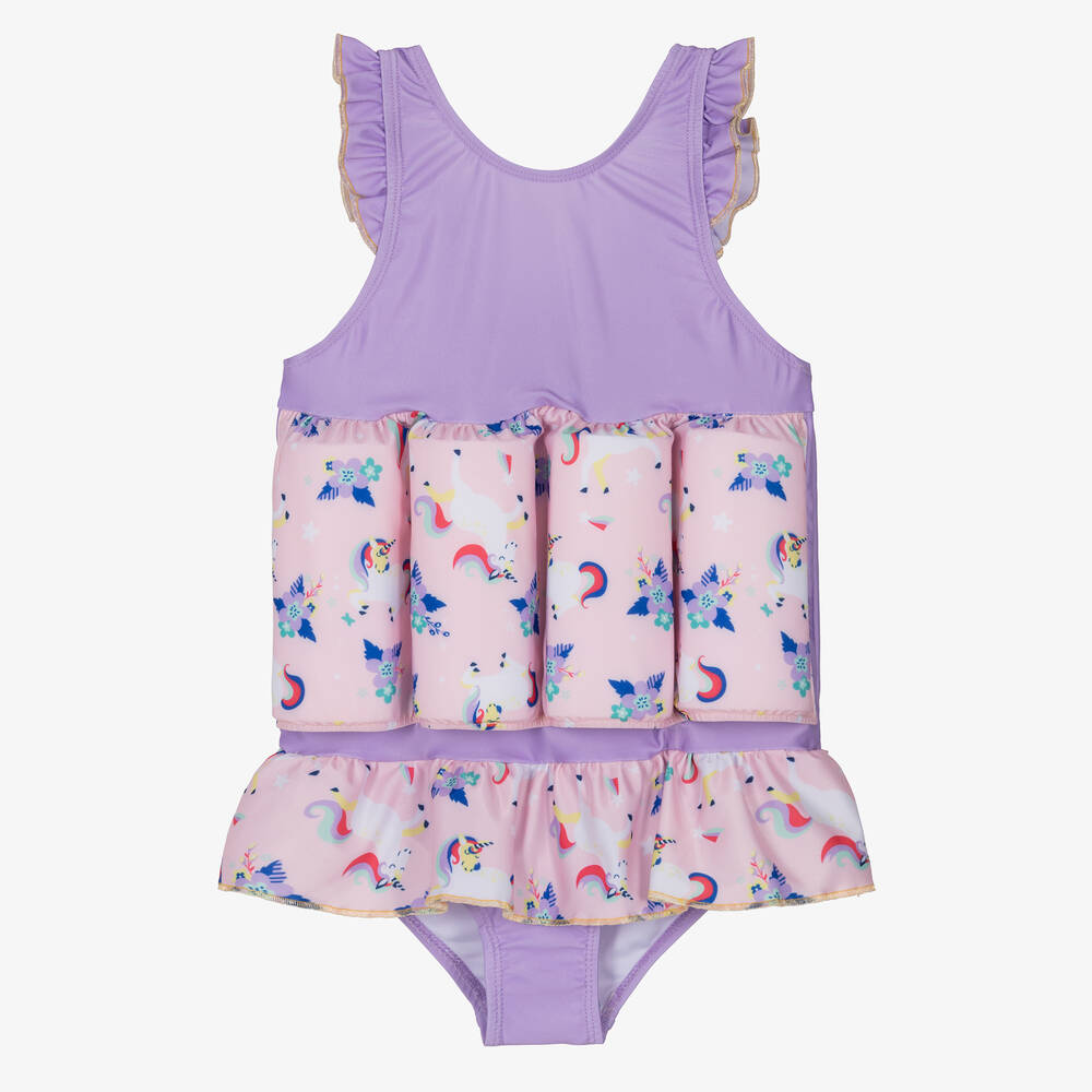 Soli Swim - Фиолетовый костюм-поплавок с единорогами (UPF50+) | Childrensalon