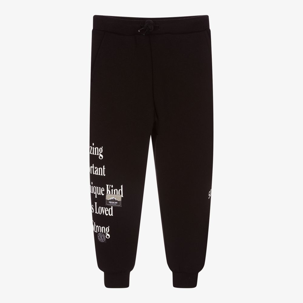 Sometime Soon - Boys Black Cotton Joggers | Childrensalon