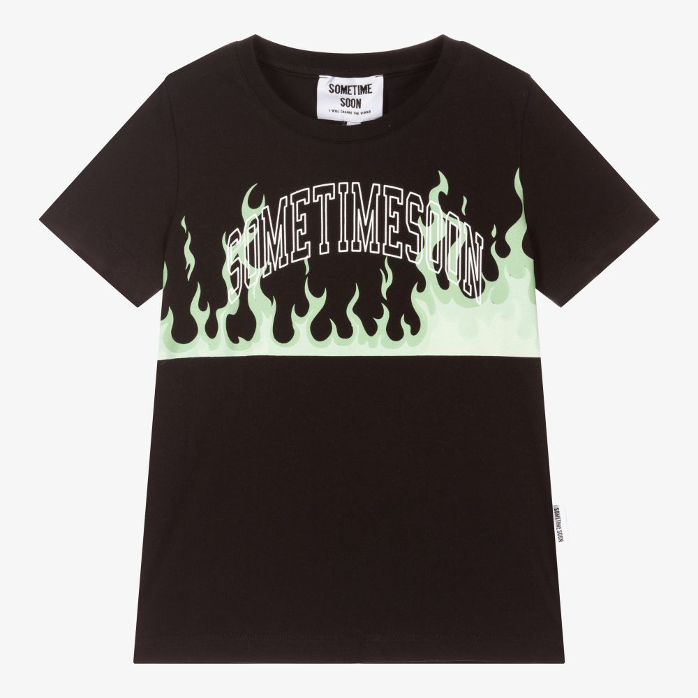 Sometime Soon-Boys Black Cotton T-Shirt | Childrensalon Outlet
