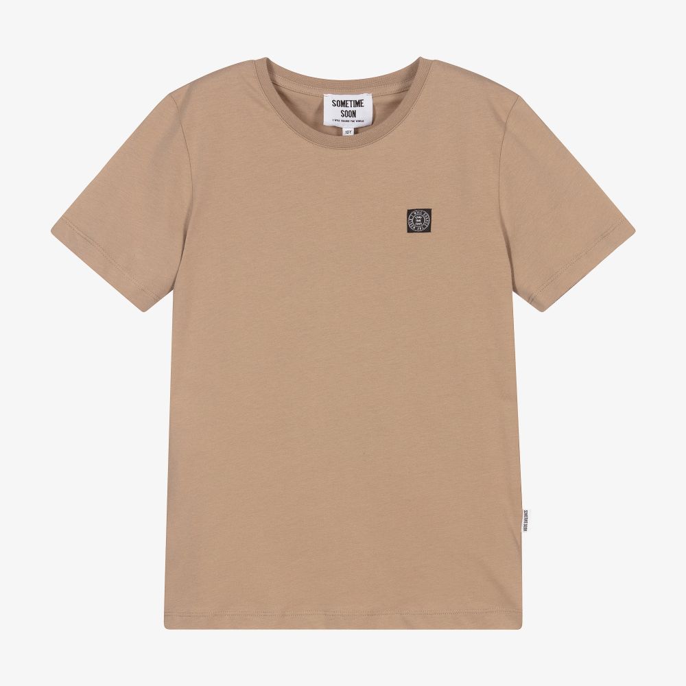Sometime Soon-Teen Boys Beige Cotton T-Shirt | Childrensalon Outlet