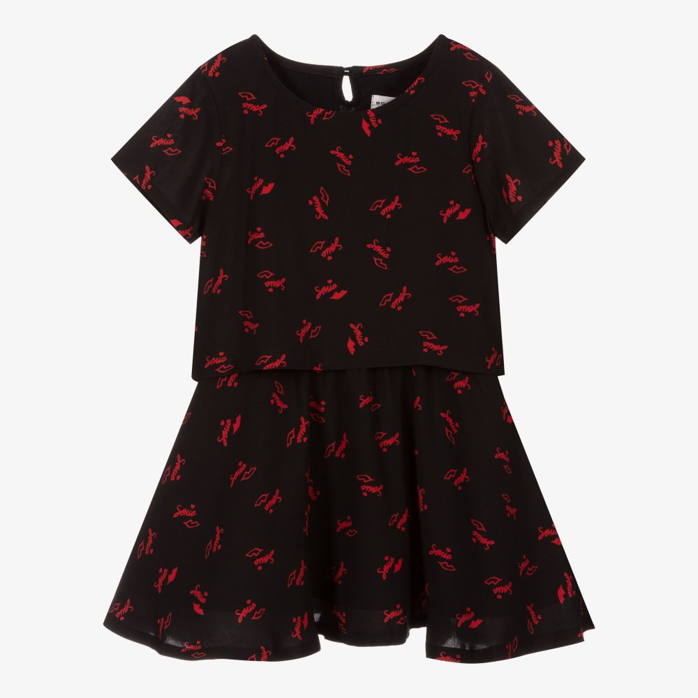 Sonia Rykiel Paris - فستان فيسكوز لون أسود وأحمر | Childrensalon