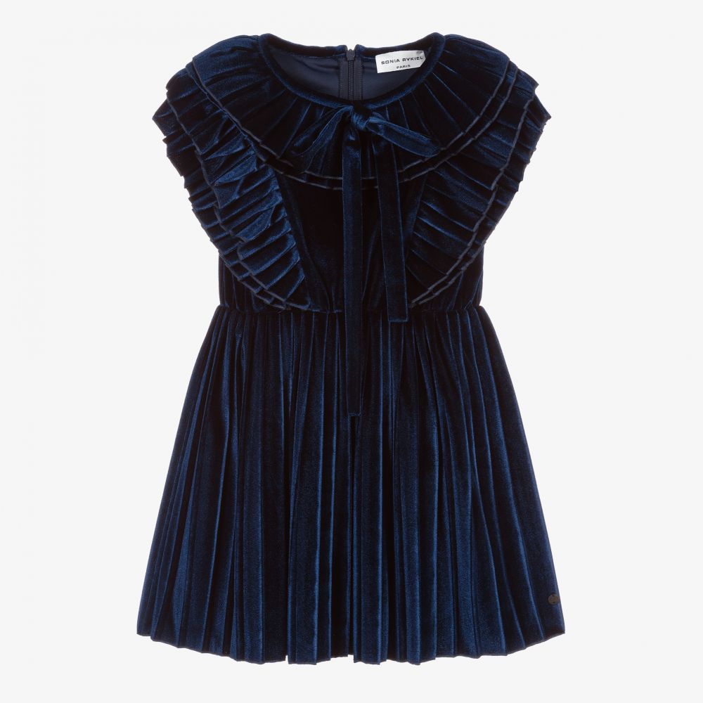 Sonia Rykiel Paris - Blaues Velours-Faltenkleid | Childrensalon