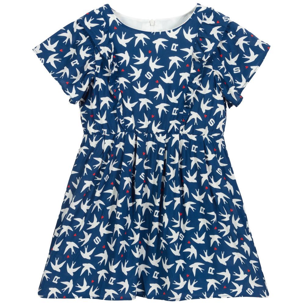 Sonia Rykiel Paris - Robe bleue en viscose Oiseau  | Childrensalon