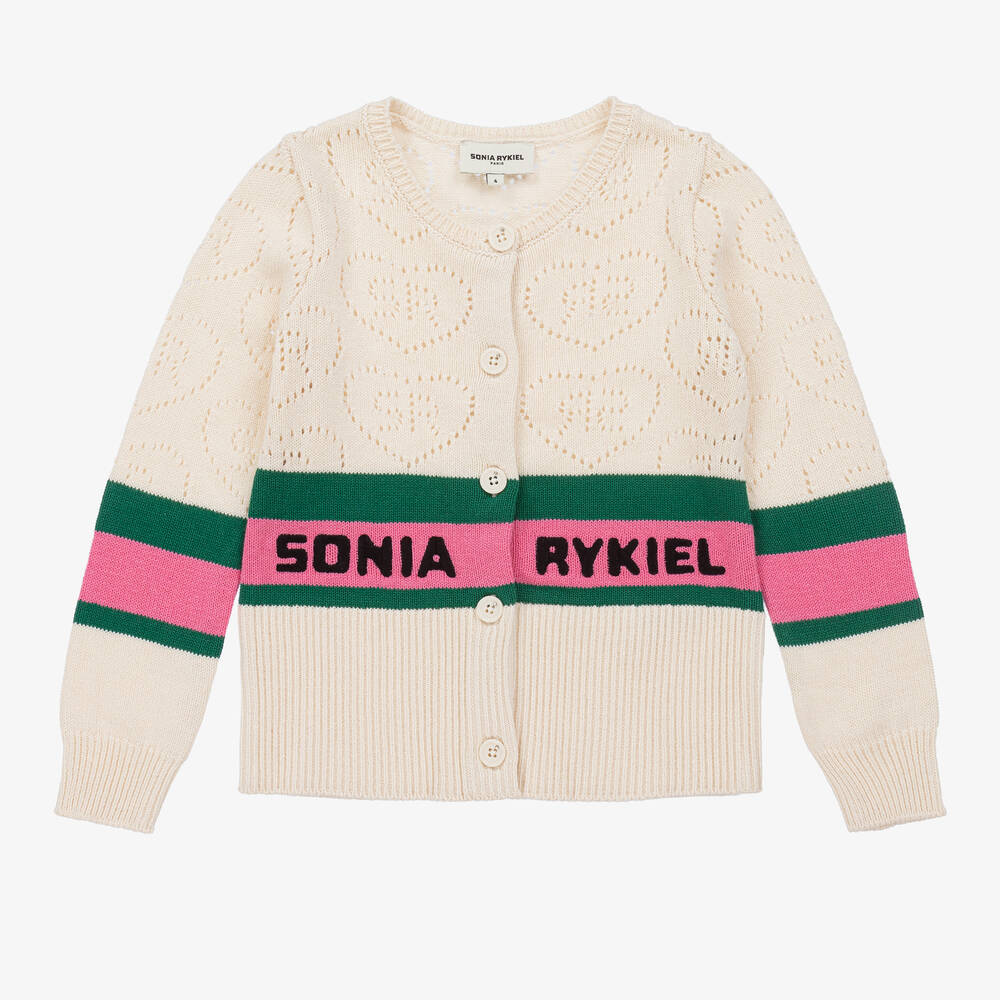 Sonia Rykiel Paris - كارديغان قطن محبوك مقلّم لون بيج للبنات | Childrensalon