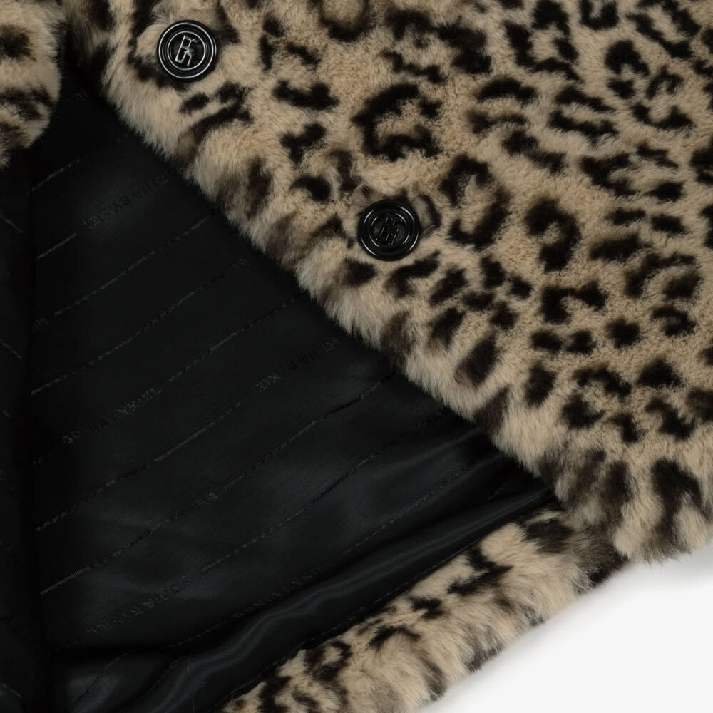 Sonia Rykiel Paris-معطف فرو صناعي بنقشة الفهد للبنات بلون بيج | Childrensalon Outlet