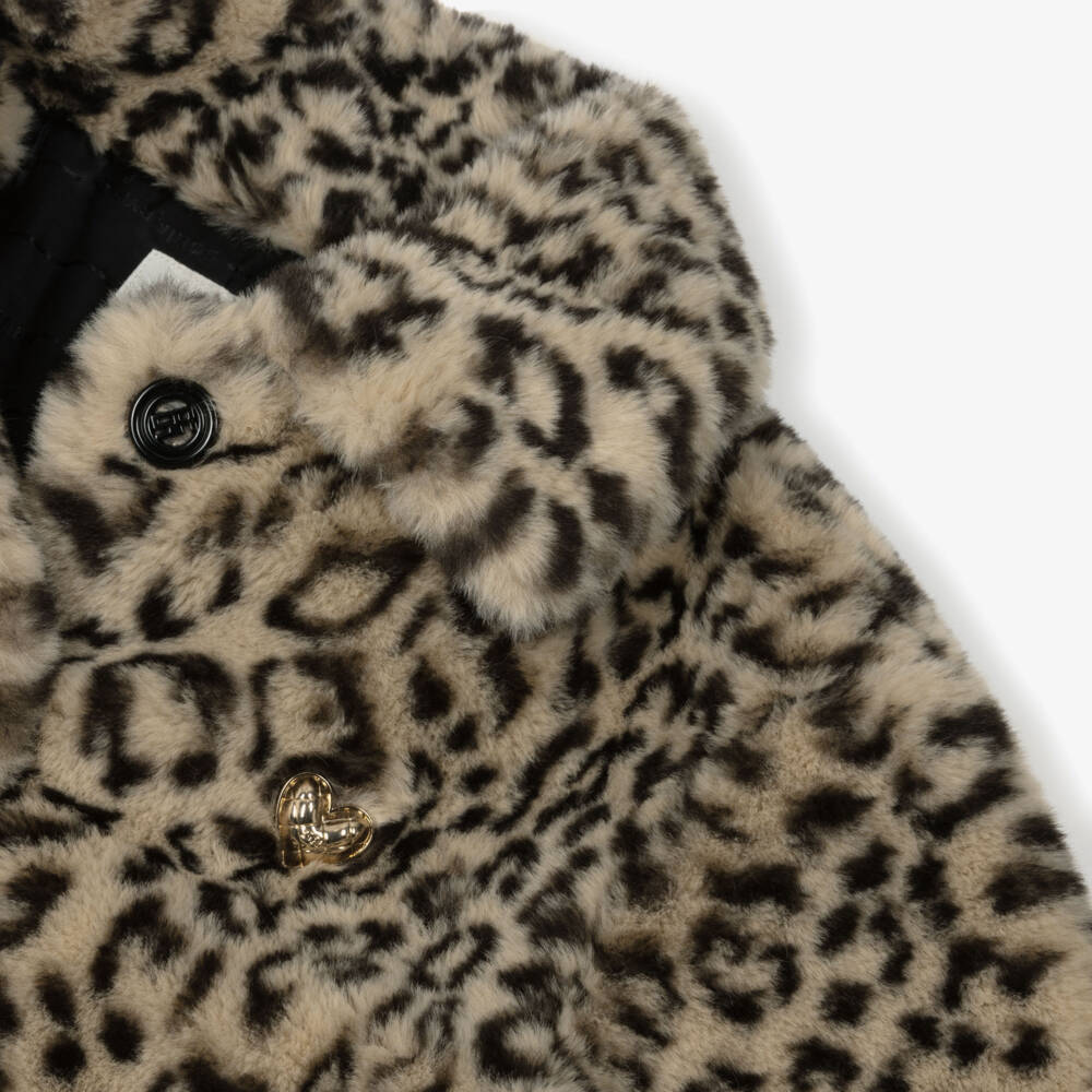 Sonia Rykiel Paris-معطف فرو صناعي بنقشة الفهد للبنات بلون بيج | Childrensalon Outlet