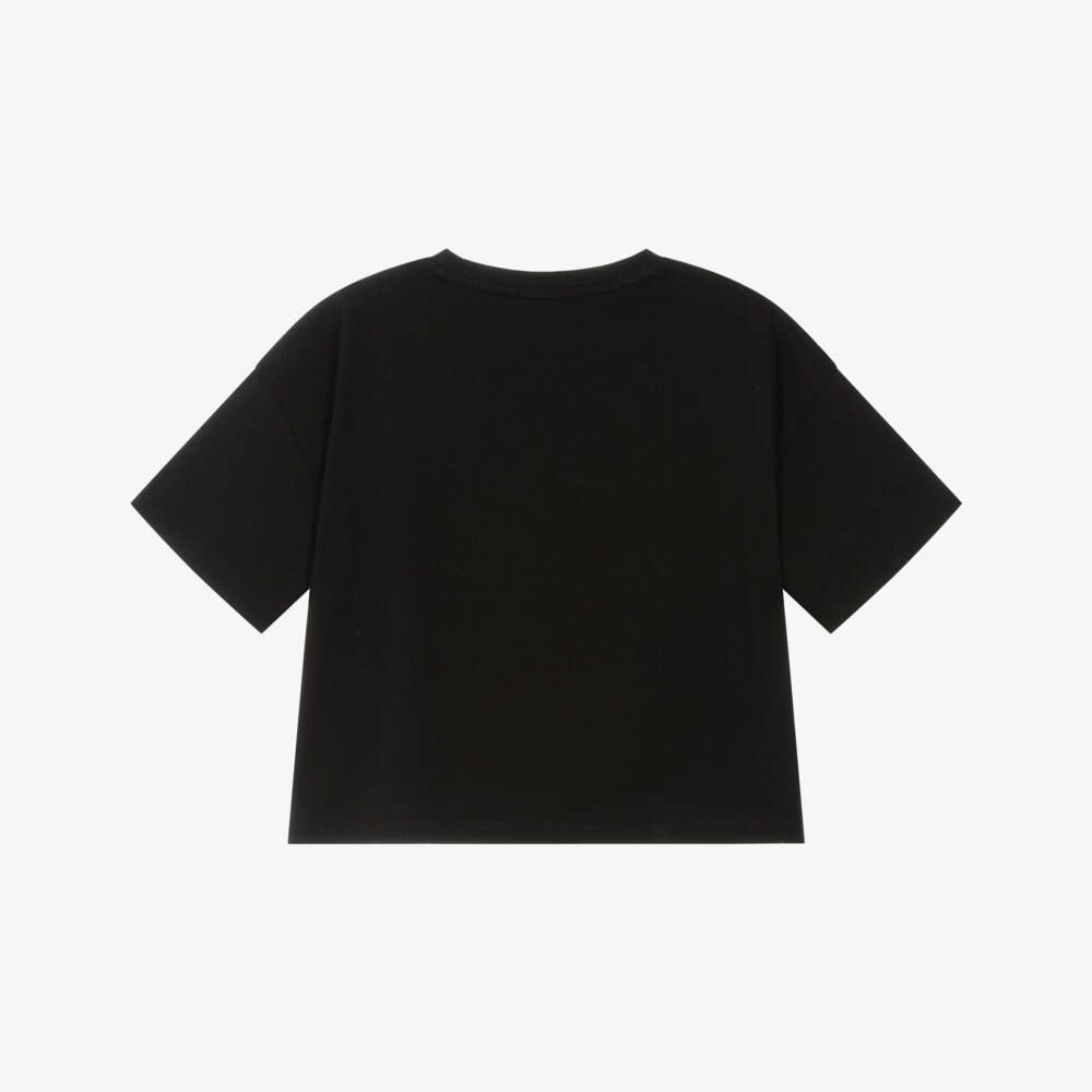 Sonia Rykiel Paris-Girls Black Cotton Diamanté Logo T-Shirt | Childrensalon Outlet
