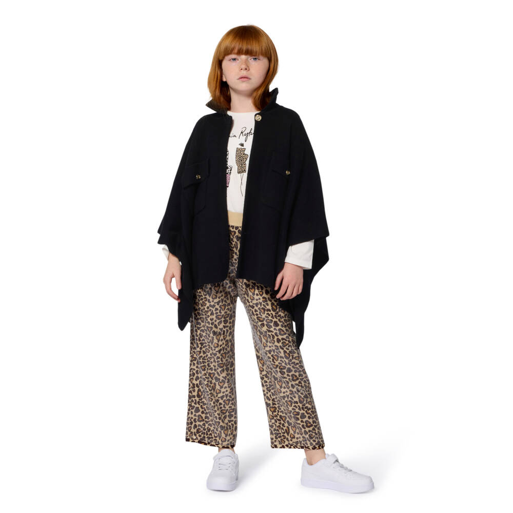 Sonia Rykiel Paris-Girls Black Cotton & Wool Cape | Childrensalon Outlet