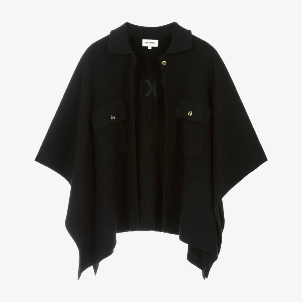 Sonia Rykiel Paris-Girls Black Cotton & Wool Cape | Childrensalon Outlet