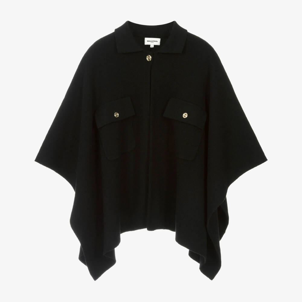 Sonia Rykiel Paris-Girls Black Cotton & Wool Cape | Childrensalon Outlet