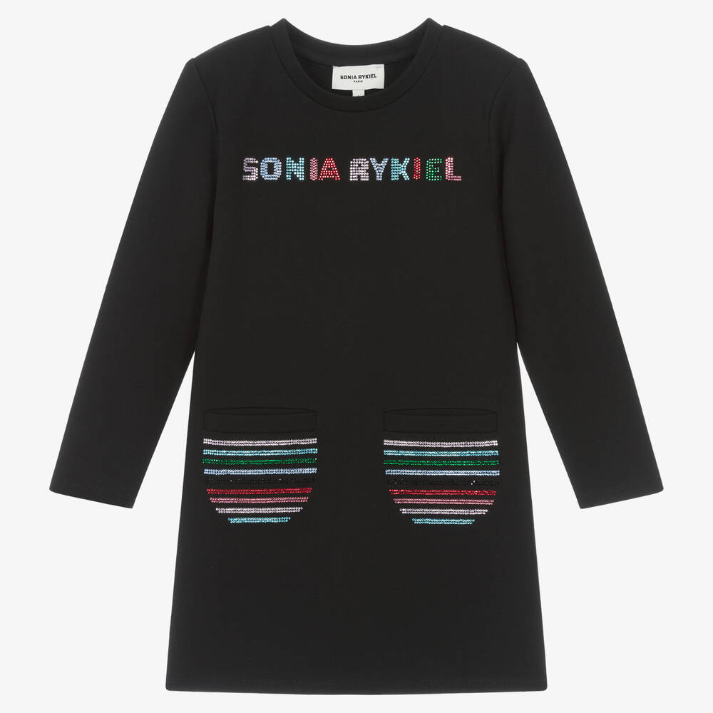 Sonia Rykiel Paris - فستان جيرسي ميلانو لون أسود مزين بديامنتي | Childrensalon
