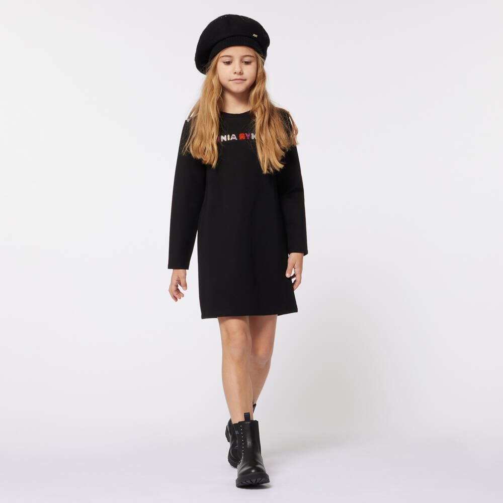 Sonia Rykiel Paris-Girls Black Diamanté Knit Dress | Childrensalon Outlet