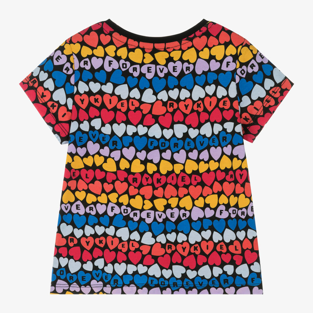 Sonia Rykiel Paris-Girls Black Heart Print Cotton T-Shirt | Childrensalon Outlet