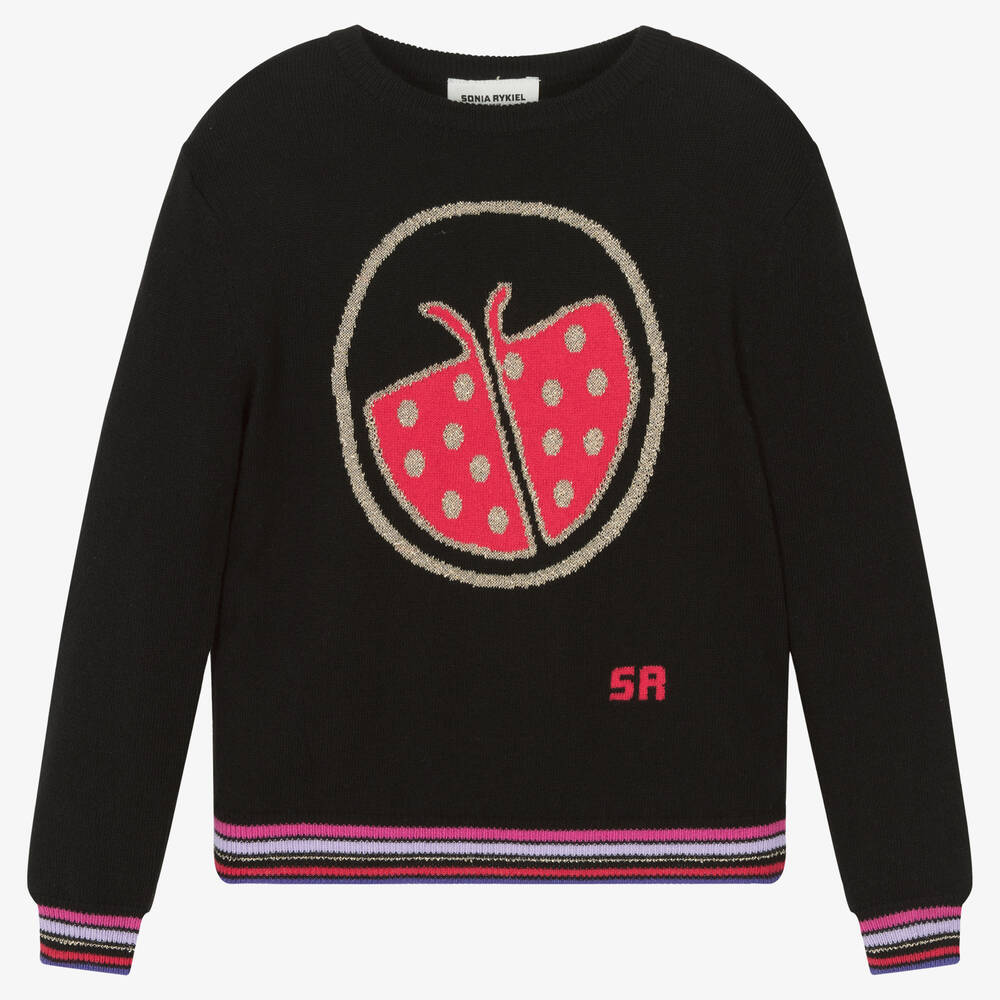 Sonia Rykiel Paris - Girls Black Knitted Ladybird Sweater | Childrensalon