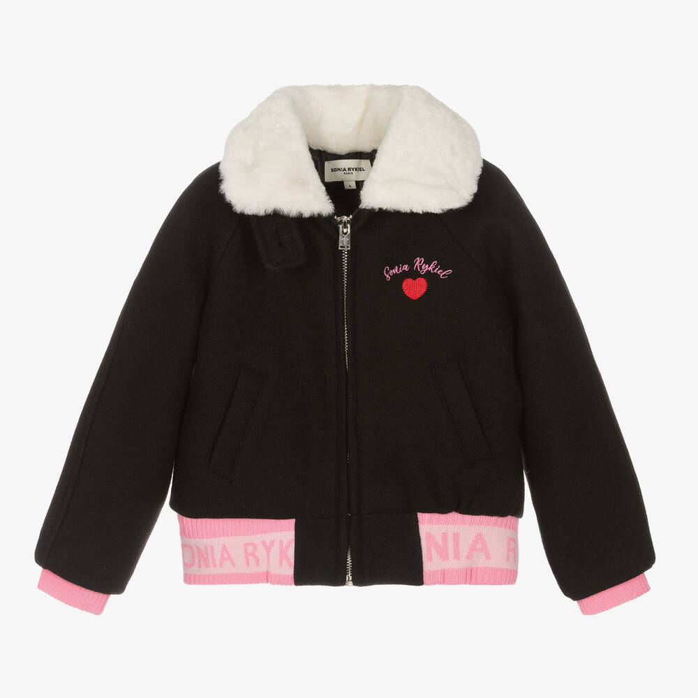 Sonia Rykiel Paris-جاكيت جوخ لون أسود وزهري للبنات | Childrensalon Outlet