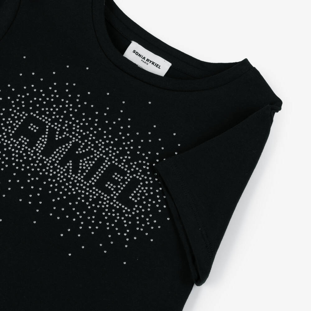 Sonia Rykiel Paris-Girls Black Rhinestone Cotton Tee | Childrensalon Outlet