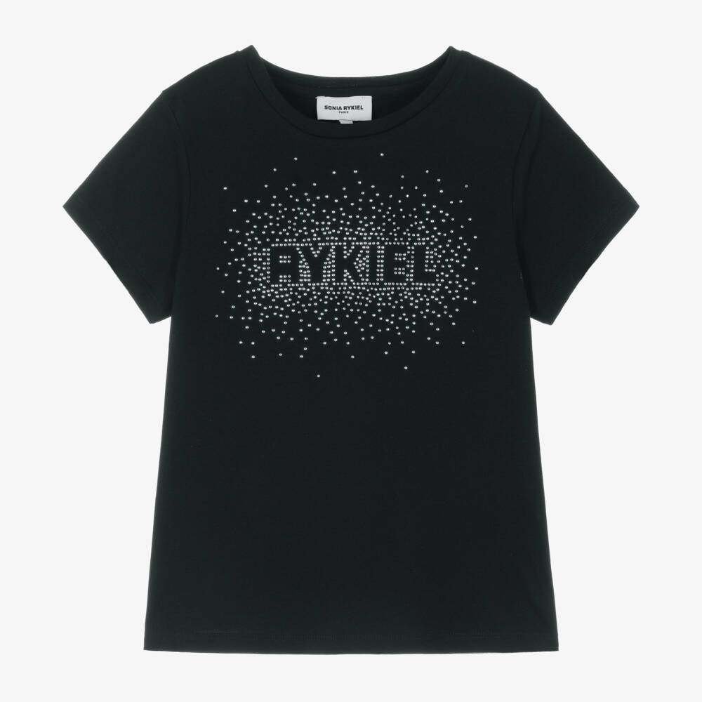 Sonia Rykiel Paris-Girls Black Rhinestone Cotton Tee | Childrensalon Outlet