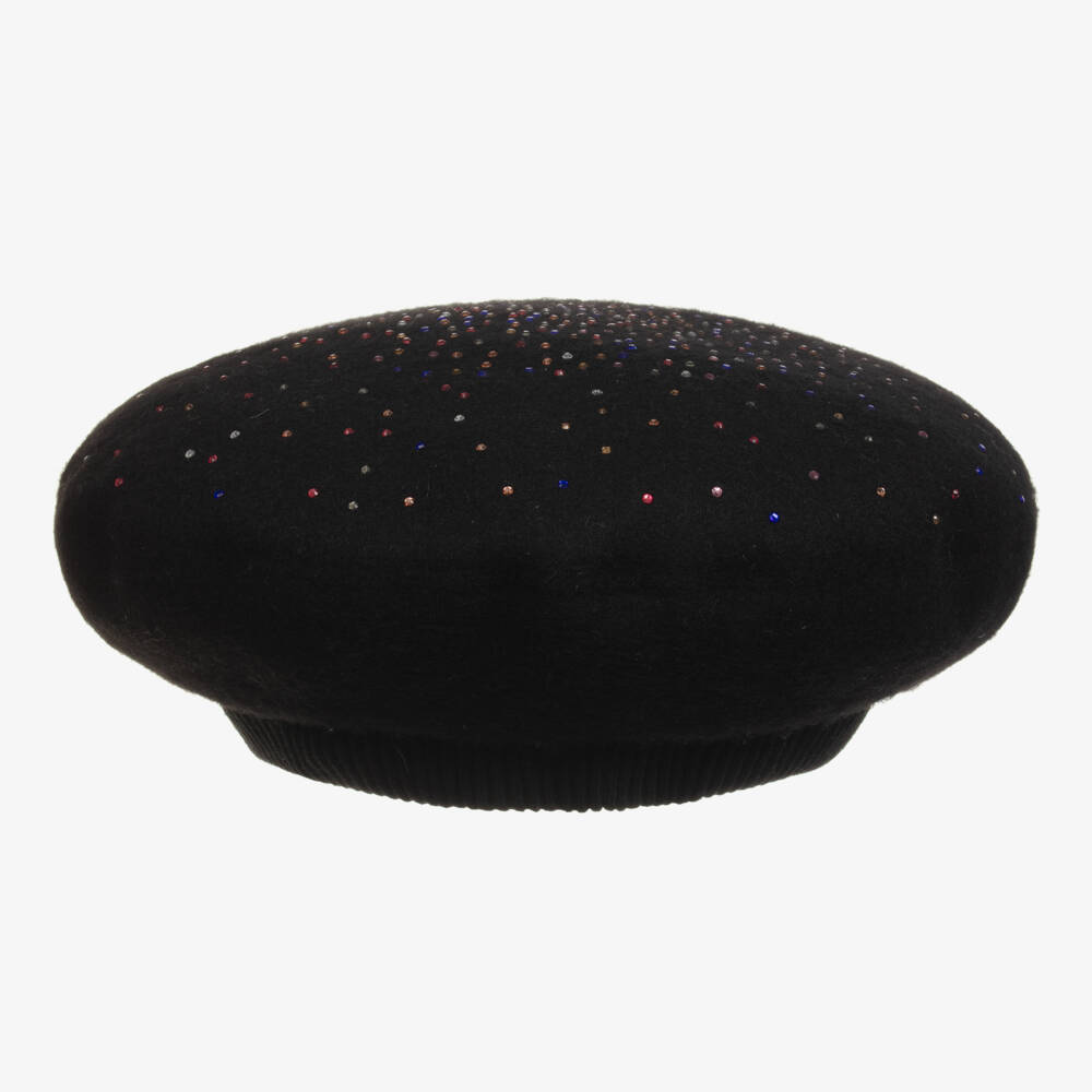 Sonia Rykiel Paris-Girls Black Rhinestone Wool Beret | Childrensalon Outlet