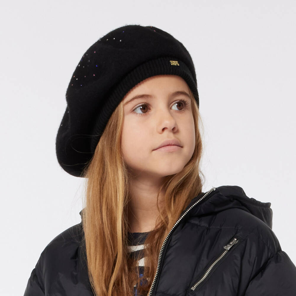 Sonia Rykiel Paris-Girls Black Rhinestone Wool Beret | Childrensalon Outlet