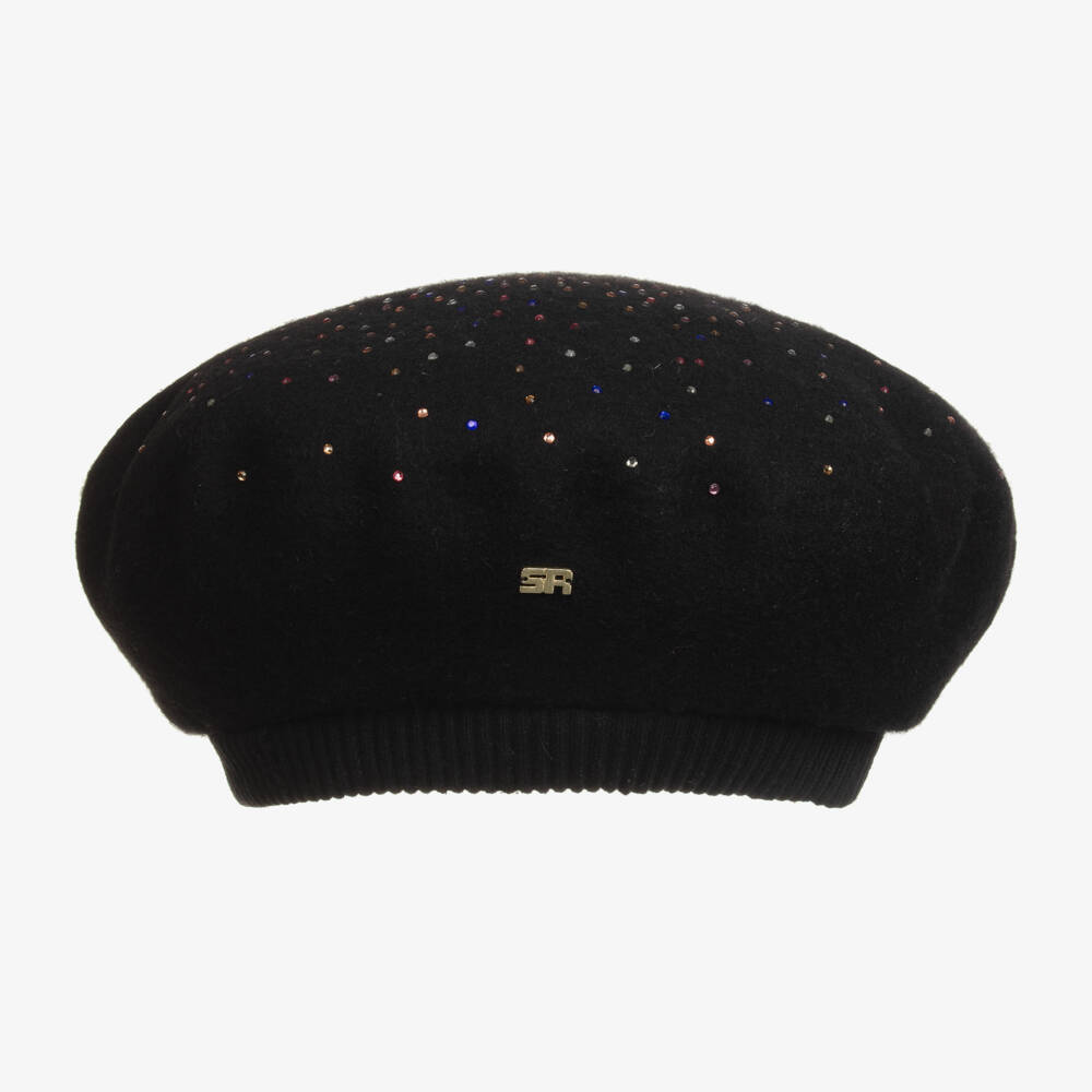 Sonia Rykiel Paris-Girls Black Rhinestone Wool Beret | Childrensalon Outlet
