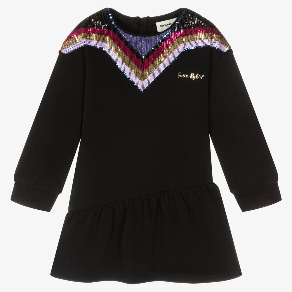 Sonia Rykiel Paris-Girls Black Sequin Chevron Stripe Dress | Childrensalon Outlet