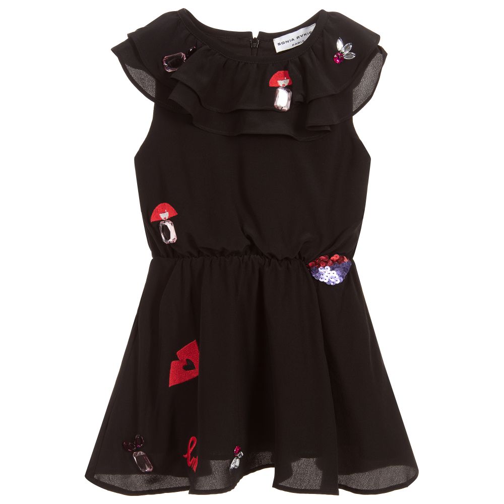 Sonia Rykiel Paris - Girls Black Silk Dress | Childrensalon