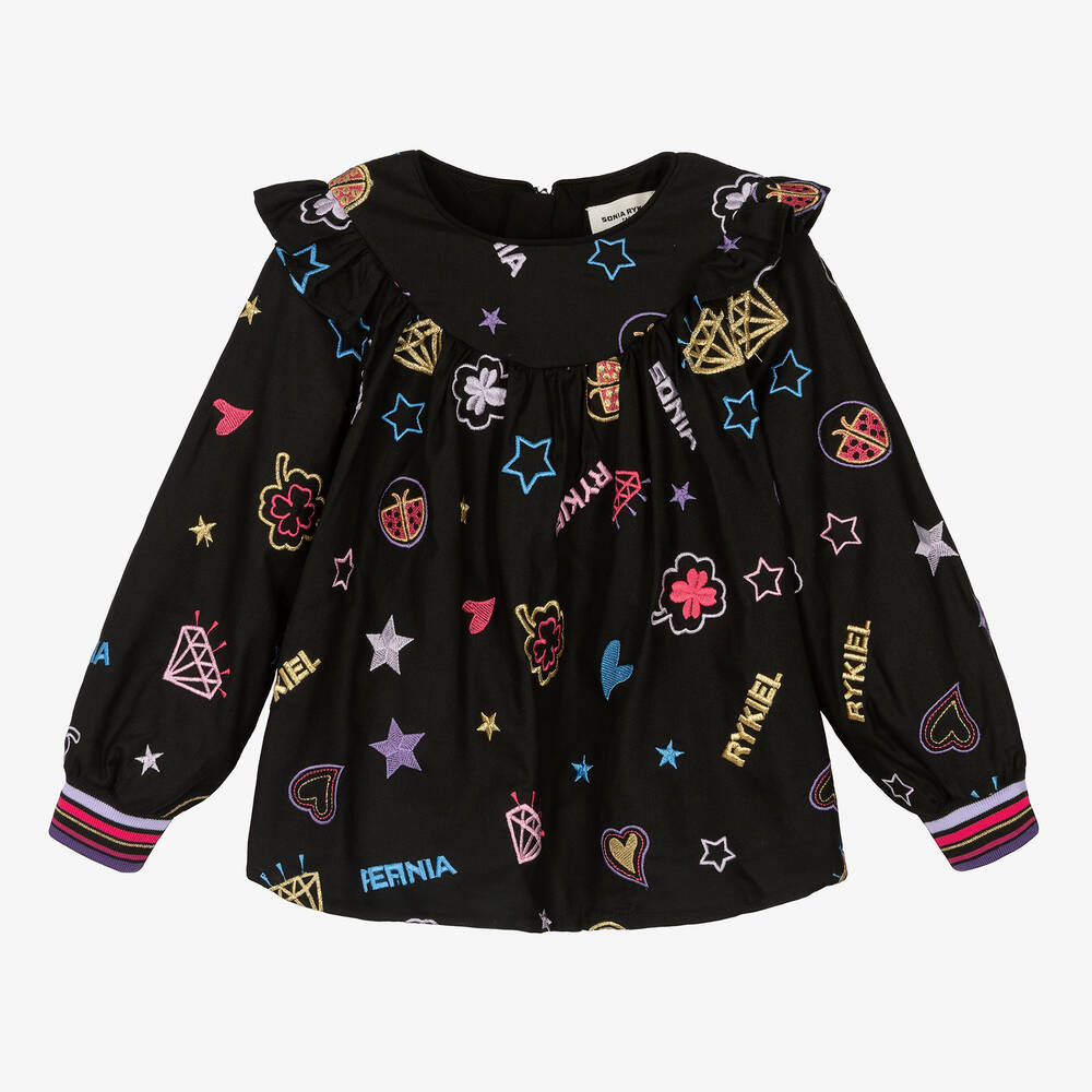 Sonia Rykiel Paris - Черная блузка со звездами и символами | Childrensalon