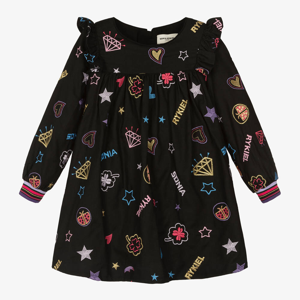 Sonia Rykiel Paris - Черное платье со звездами и символами | Childrensalon