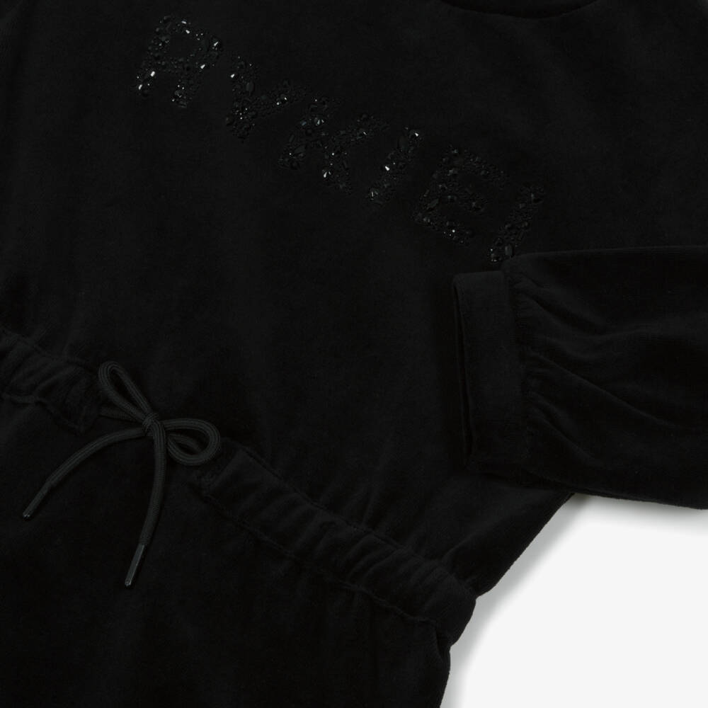 Sonia Rykiel Paris-فستان مخملي أسود للبنات بشعار | Childrensalon Outlet