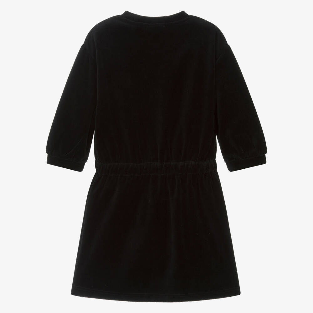Sonia Rykiel Paris-فستان مخملي أسود للبنات بشعار | Childrensalon Outlet