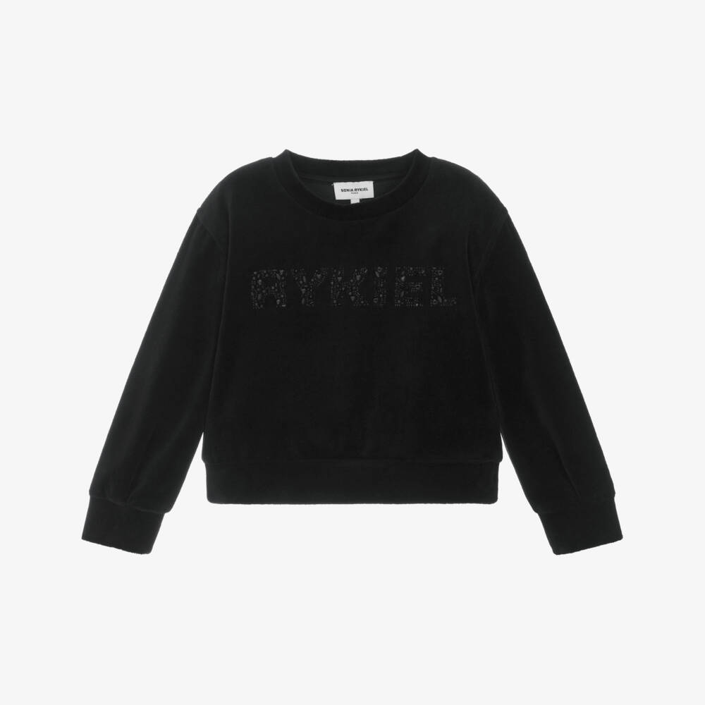 Sonia Rykiel Paris-Girls Black Velour Rhinestone Top | Childrensalon Outlet