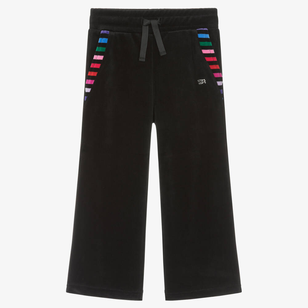 Sonia Rykiel Paris-Girls Black Velour Stripe Joggers | Childrensalon Outlet