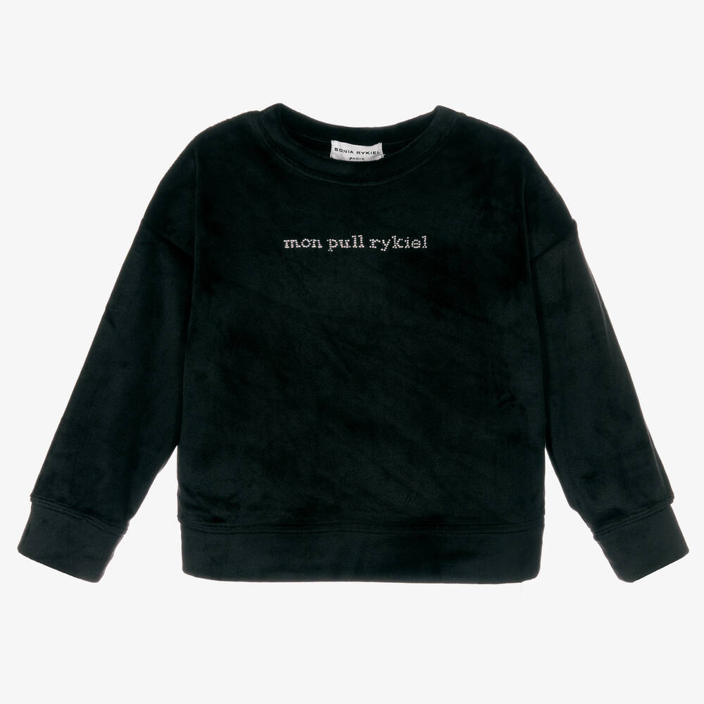 Sonia Rykiel Paris - Girls Black Velour Sweatshirt | Childrensalon