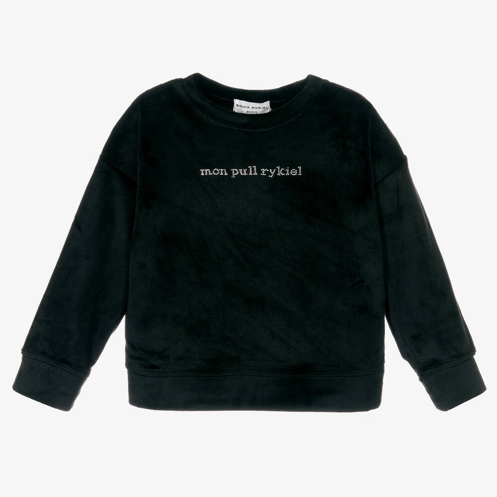 Sonia Rykiel Paris-سويتشيرت قطيفة لون أسود للبنات | Childrensalon Outlet