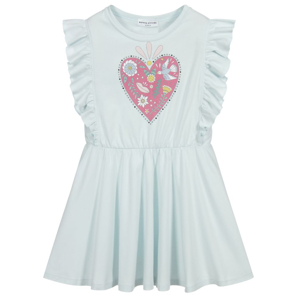 Sonia Rykiel Paris-Голубое платье с сердечком для девочек | Childrensalon Outlet