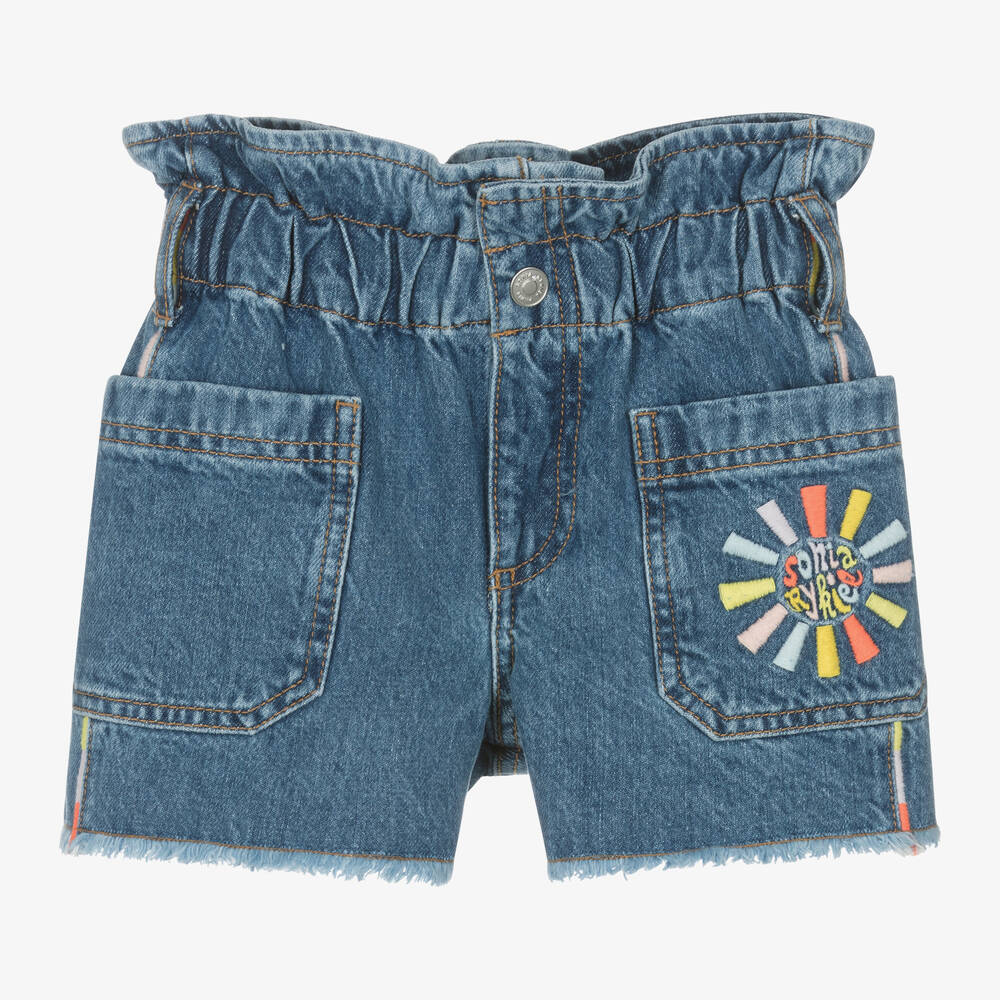 Sonia Rykiel Paris-Girls Blue Organic Cotton Denim Shorts | Childrensalon Outlet