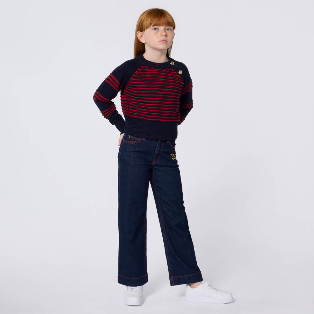 Sonia Rykiel Paris-Свитер в синие и красные полоски для девочек | Childrensalon Outlet