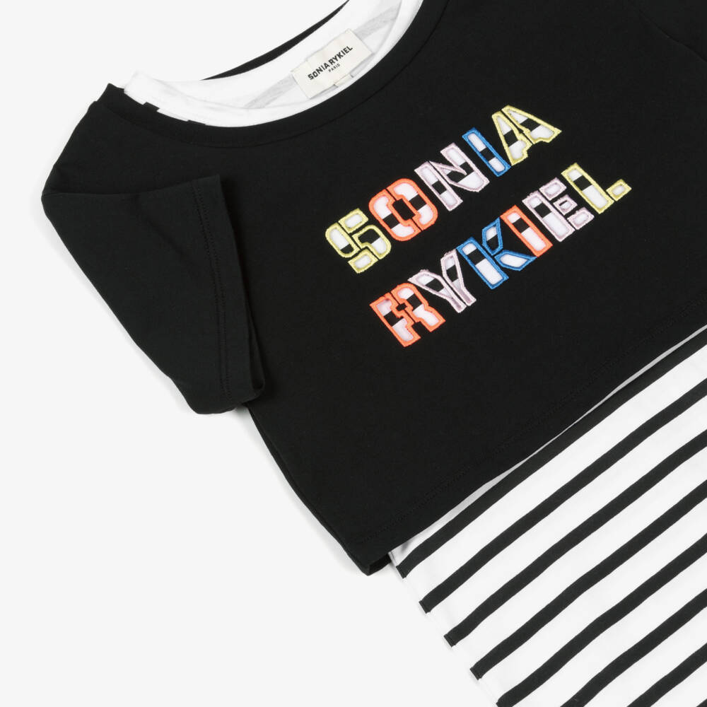 Sonia Rykiel Paris-Хлопковый комплект в полоску для девочек антрацитового цвета | Childrensalon Outlet