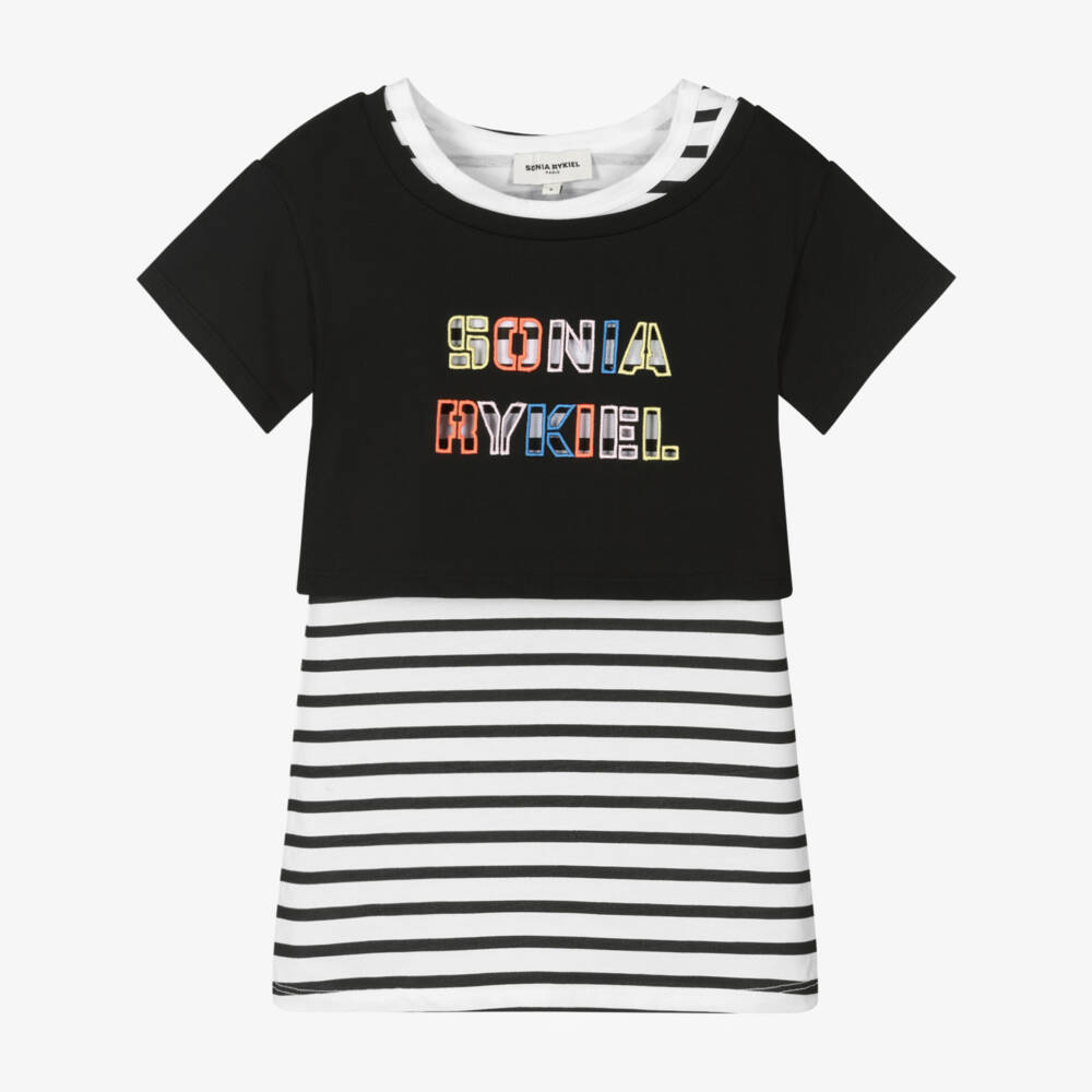 Sonia Rykiel Paris-Girls Charcoal Striped Cotton Ensemble | Childrensalon Outlet