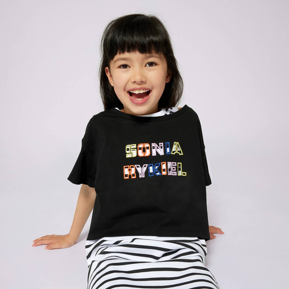 Sonia Rykiel Paris-Хлопковый комплект в полоску для девочек антрацитового цвета | Childrensalon Outlet