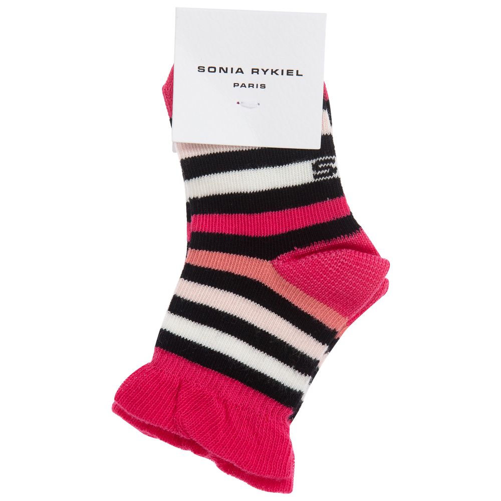 Sonia Rykiel Paris-جوارب مزيج قطن مقلم لون زهري للبنات | Childrensalon Outlet