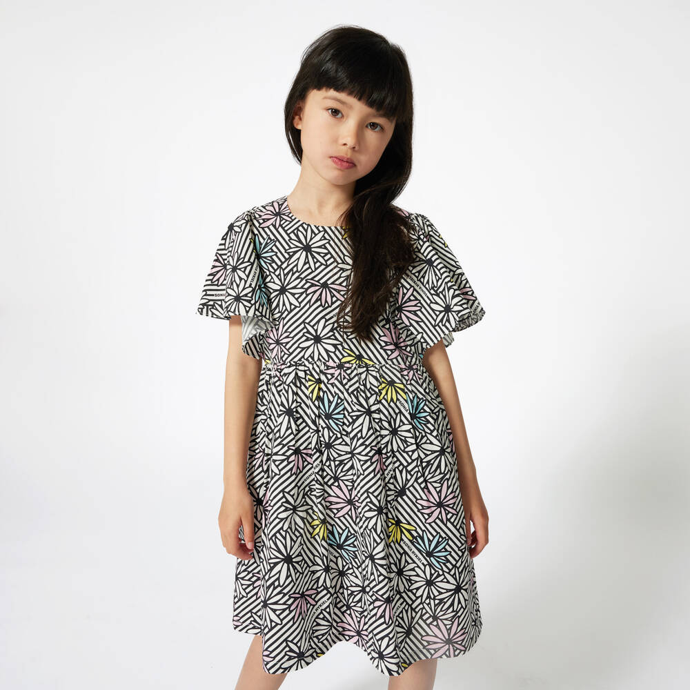 Sonia Rykiel Paris-Платье из хлопка с черными цветами для девочек | Childrensalon Outlet